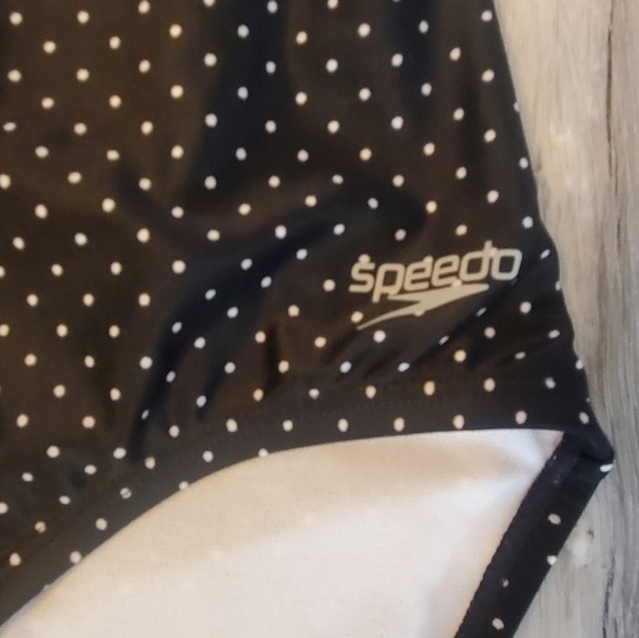 Speedo Halter Black with White Polka Dots One Piece Swimsuit Size Medium - Picture 6 of 6